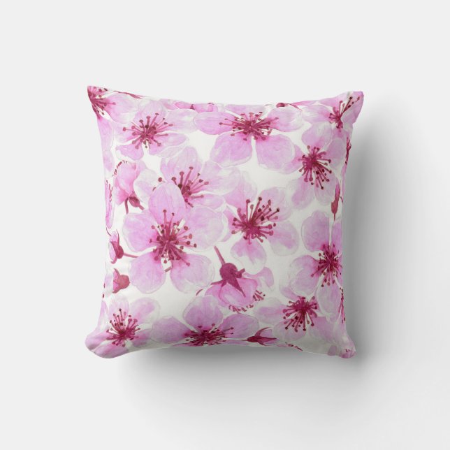 Coussin Aquarelle en fleurs de cerisier (Recto)