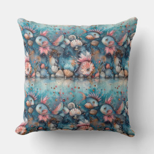 Coussin Aquarelle esquissé surréaliste poisson monstre, fé