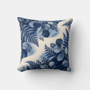 Coussin Aquarelle Eucalyptus Indigo Fougère