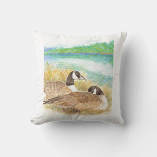 Coussin Aquarelle Famille de nidification des oies du Cana