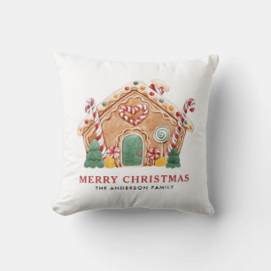 Coussin Aquarelle Festif pain d'épices Maison Noël