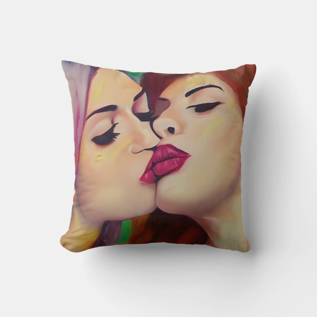 Coussin Aquarelle Fierté Deux femmes partagent un baiser (Recto)