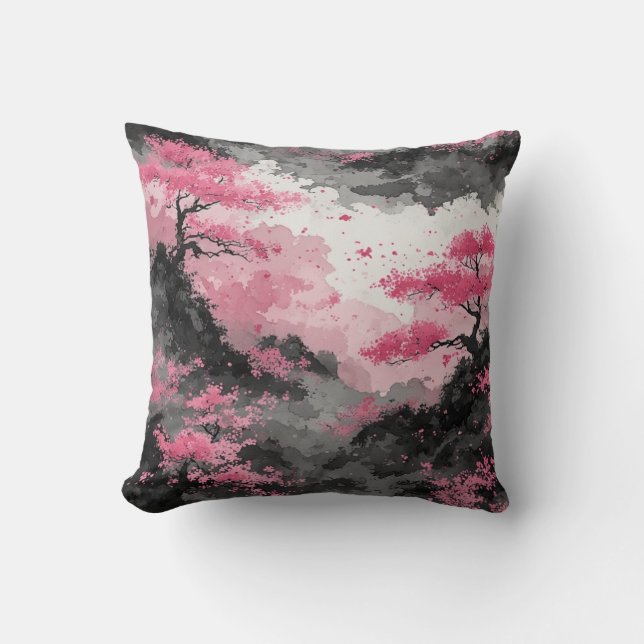 Coussin Aquarelle Fleur de Cerisier Rose Japonais (Recto)