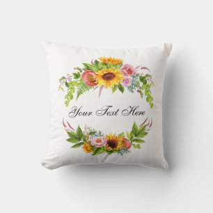 Coussin Aquarelle Fleur de tournesol - Votre texte -