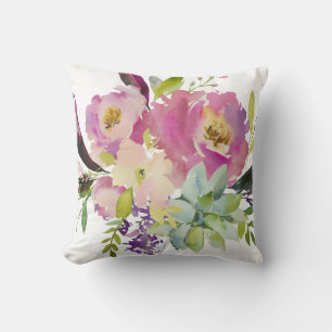 Coussin Aquarelle Fleur et Succulent