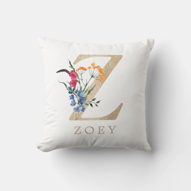 Coussin Aquarelle Fleur Sauvage de Printemps Lettre "Z" en (Recto)