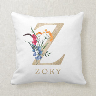Coussin Aquarelle Fleur Sauvage de Printemps Lettre "Z" en