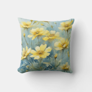 Coussin Aquarelle Fleur sauvage jaune printemps Floral
