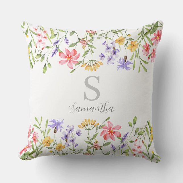 Coussin Aquarelle Fleur sauvage personnalisée (Recto)