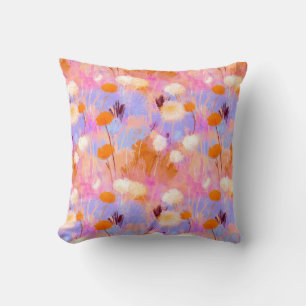 Coussin Aquarelle Fleur Sauvage Rose Lavande Orange