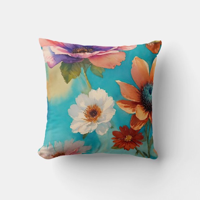 Coussin Aquarelle fleurie colorée (Recto)