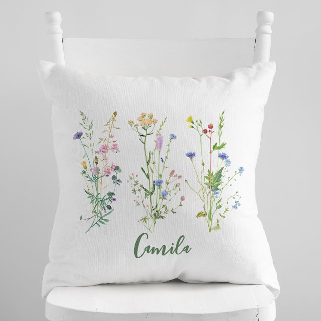 Coussin Aquarelle fleurie Fleur sauvage personnalisée (Créateur téléchargé)