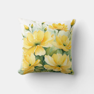 Coussin Aquarelle fleurie jaune