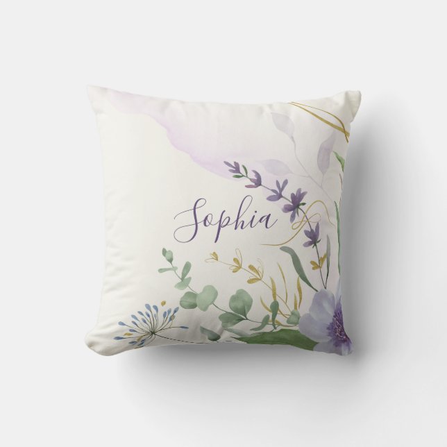 Coussin Aquarelle fleurie Provence Lavander Jeu d'oreiller (Recto)