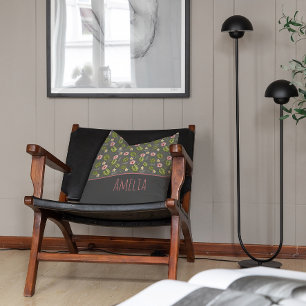 Coussin Aquarelle fleurie rose gris motif nom