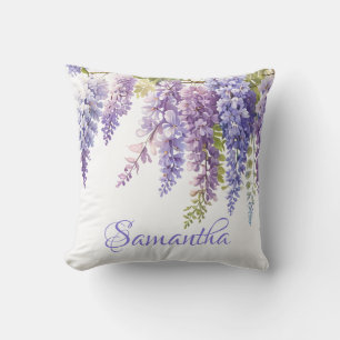 Coussin Aquarelle fleurie violette lavande glycine lilas