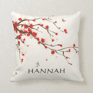 Coussin Aquarelle Fleurs de cerisier rouge Floral Personna
