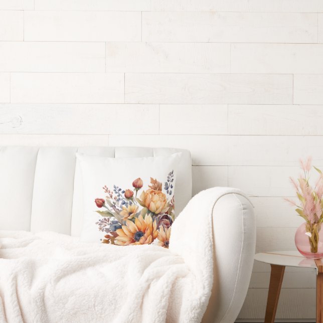 Coussin Aquarelle Fleurs de chuteOreiller à lancer blanc (Canapé)