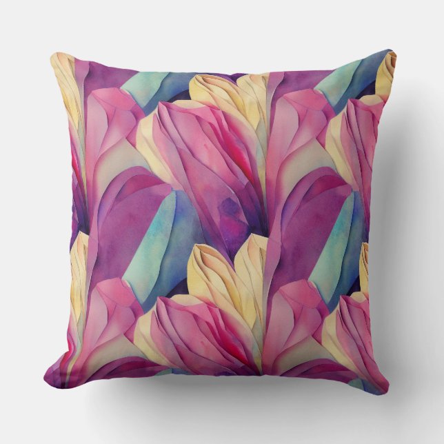 Coussin Aquarelle Fleurs de Printemps Peintes Vibrantes (Recto)