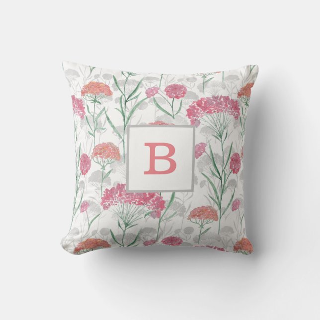 Coussin Aquarelle, fleurs, Monogramme, personnalisée, (Recto)