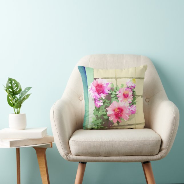 Coussin Aquarelle Fleurs roses (Chaise)
