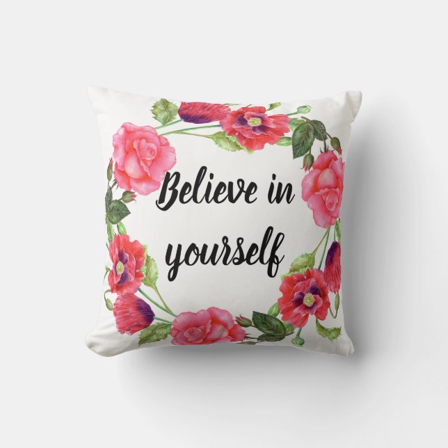 Coussin Aquarelle Fleurs rouges et roses Cercle de couronn (Recto)