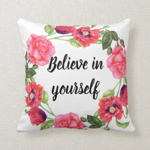 Coussin Aquarelle Fleurs rouges et roses Cercle de couronn