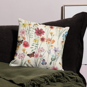 Coussin Aquarelle Fleurs sauvages Printemps été Meadow