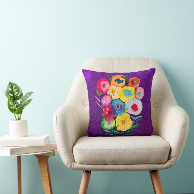Coussin Aquarelle fleurs violettes fleuries florales (Chaise)