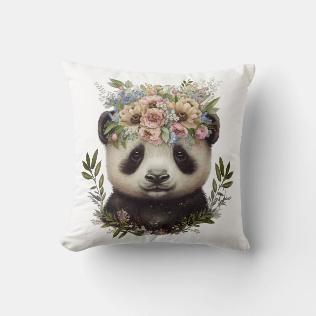 Coussin Aquarelle Floral Baby Panda Cute (Recto)