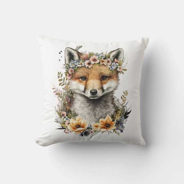 Coussin Aquarelle Floral Fox Cute (Recto)