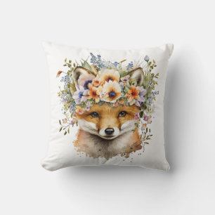 Coussin Aquarelle Floral Fox Cute