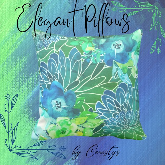 Coussin Aquarelle Floral Mix Blues Intérieur (Créateur téléchargé)