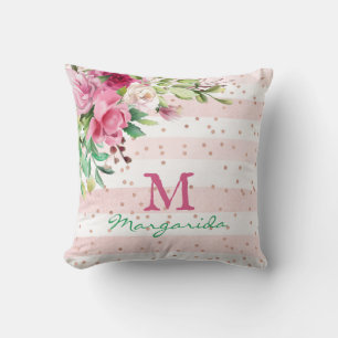 Coussin Aquarelle Floral Monogramme Avec Nom Girl