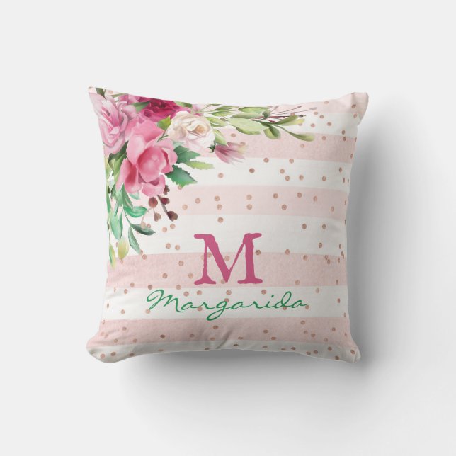 Coussin Aquarelle Floral Monogramme Avec Nom Girl (Recto)
