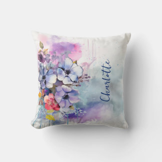 Coussin Aquarelle Floral Purple Personnalisé