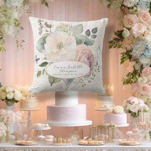 Coussin Aquarelle Floral Rose Cottage Jardin Bébé Fille