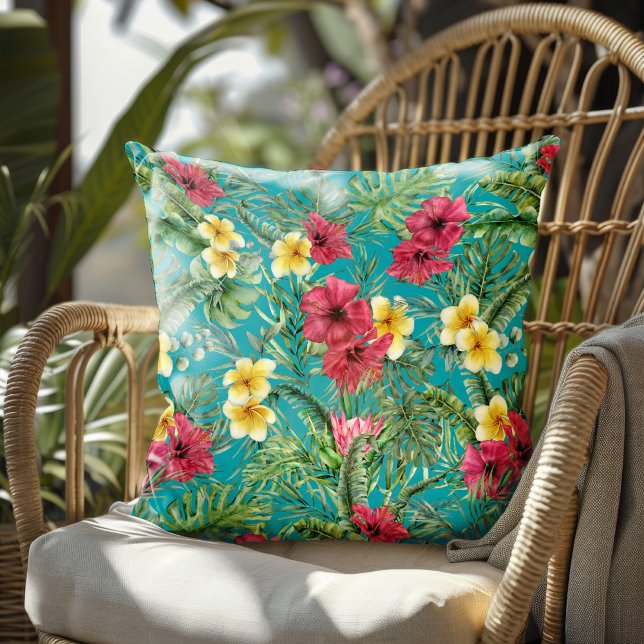 Coussin Aquarelle Floral Tropical Feuilles de Palmier Sarc (Créateur téléchargé)