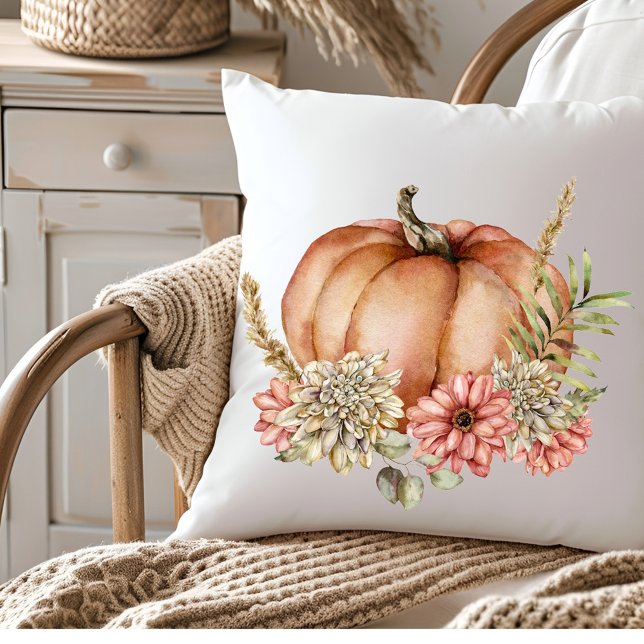 Coussin Aquarelle Florale Automne Citrouille (Créateur téléchargé)