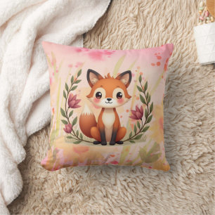 Coussin Aquarelle Florale Avec Renard