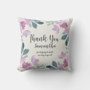 Coussin Aquarelle florale Blush Merci rose