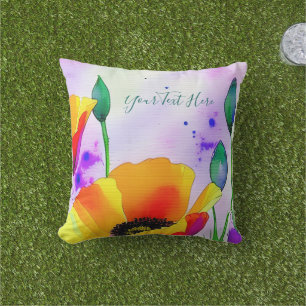 Coussin Aquarelle Florale Californie Pépites Orange Jaune