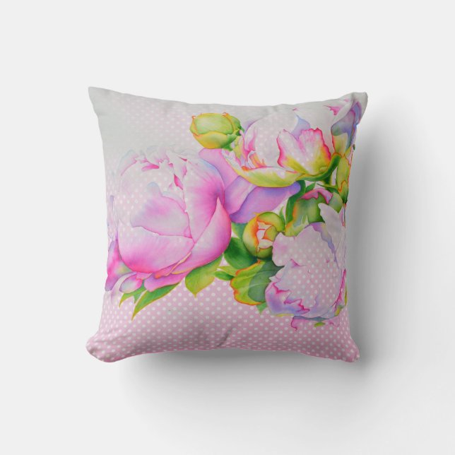 Coussin Aquarelle florale classique et élégante de pivoine (Recto)