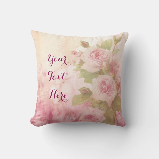 Coussin Aquarelle florale de beaux roses roses mous (Recto)