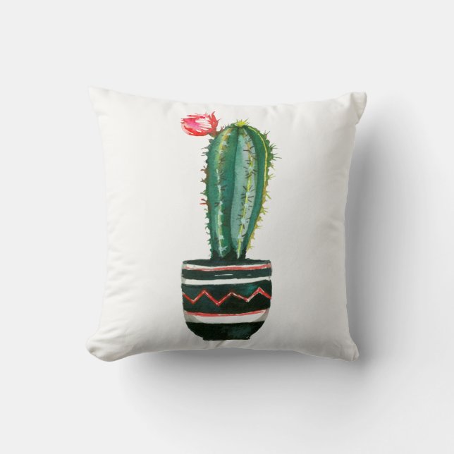 Coussin Aquarelle Florale de Cactus Sud-Ouest Bohème Chic (Recto)
