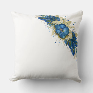 Coussin Aquarelle florale de couronne bleu peinte à la mai