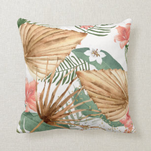 Coussin Aquarelle florale de palmiers séchés tropicaux
