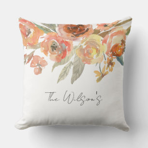Coussin Aquarelle Florale Famille NOM Jeunes Mariés Art d'