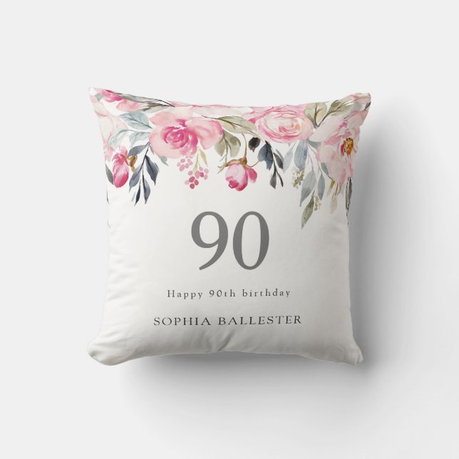 Coussin Aquarelle florale magnifique 90e anniversaire (Recto)