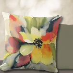 Coussin Aquarelle florale moderne<br><div class="desc">Ajoutez une touche de couleur à votre décor avec cet étonnant oreiller à jets fleuris d'aquarelle au design audacieux en vert olive, teintes dorées profondes, sauge, blanc crème, orange foncé et pourpre. Ce coussin unique et dynamique fera une déclaration dans n'importe quelle pièce. Le tissu doux et durable vous gardera...</div>